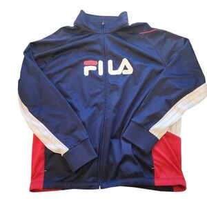 Fila Sport Men Track Jacket Navy Blue Red White Colorblock Full Zip Mock Neck XL